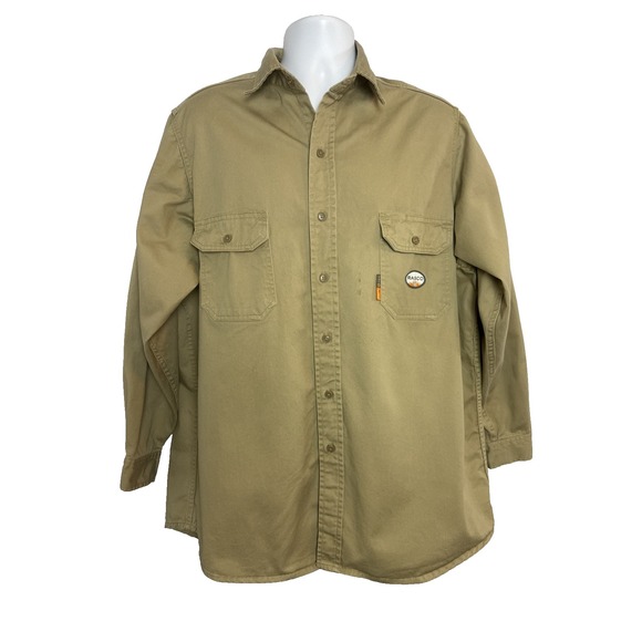 Other - Rasco FR Flame Resistant Shirt Men XL Khaki Button Up Work Shirt Thrashed